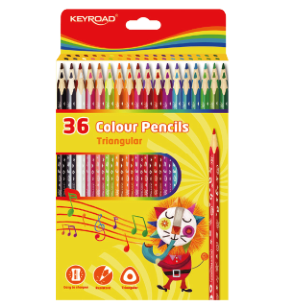 Lápices de Color, Largos, Triangulares, Mina 3.0 mm., Caja x 36 Colores